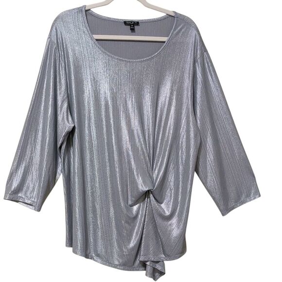 Sami & Jo silver metallic top knotted ruched event plus shine holiday size 2X - Picture 1 of 9